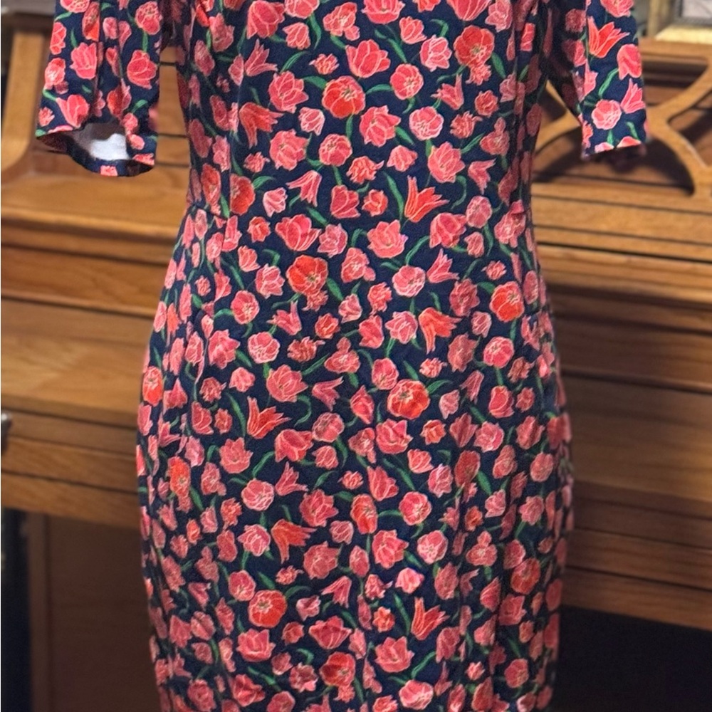 Lands' End Pink and Blue Floral Midi Dress with pockets!